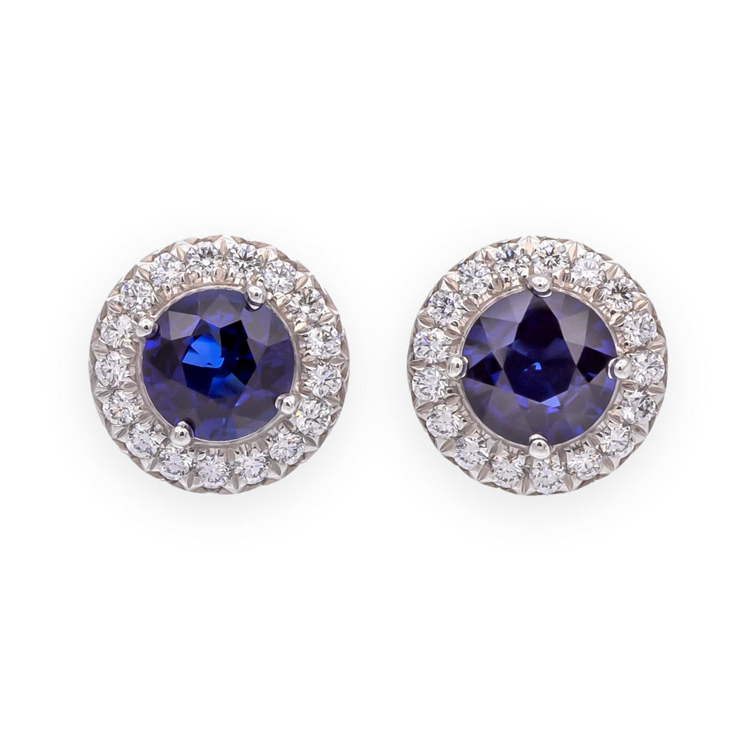 Tiffany & Co. Platinum Soleste Halo Round Sapphire and Diamond Stud Earrings 1ct