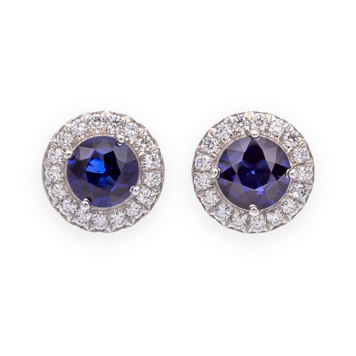 Tiffany & Co. Platinum Soleste Halo Round Sapphire and Diamond Stud Earrings 1ct