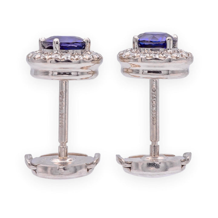 Tiffany & Co. Platinum Soleste Halo Round Sapphire and Diamond Stud Earrings 1ct