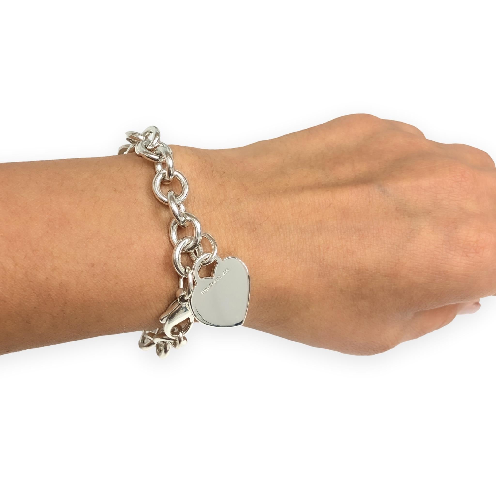Tiffany & Co. Sterling Silver Heart Tag Medium Link Bracelet 7