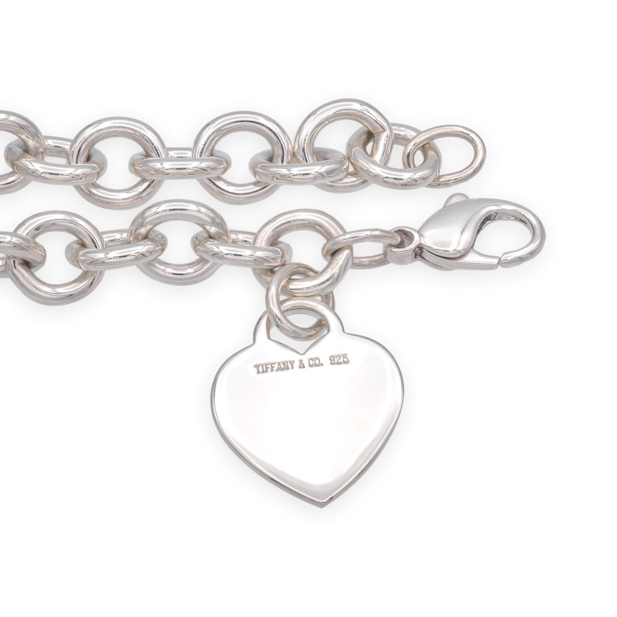 Tiffany & Co. Sterling Silver Heart Tag Link Bracelet 7.5