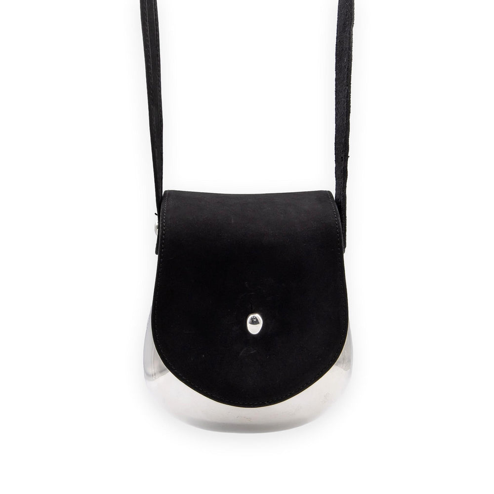 Tiffany & Co. Elsa Peretti Campana Sterling Silver & Black Suede Crossbody Bag