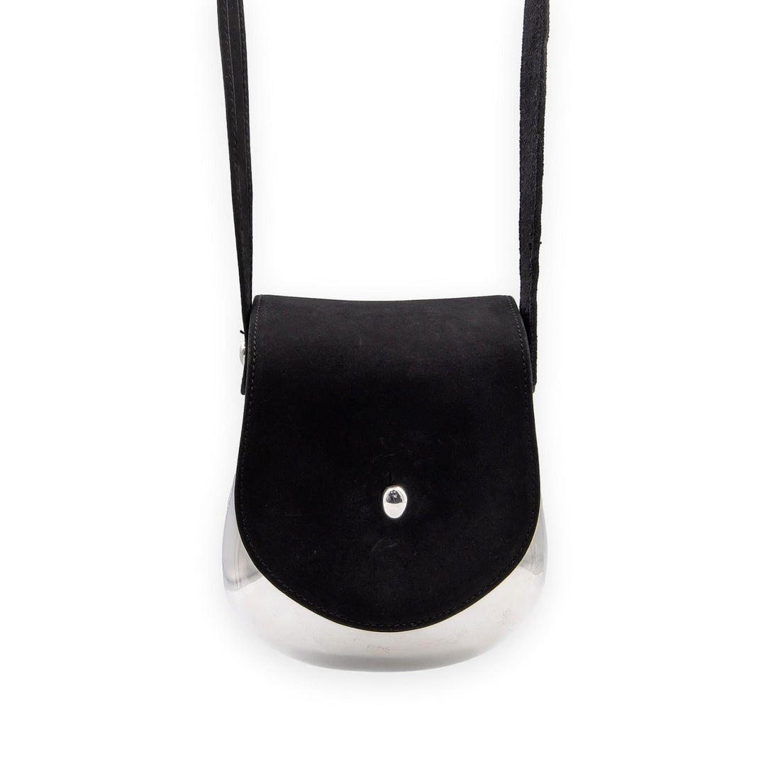Tiffany & Co. Elsa Peretti Campana Sterling Silver & Black Suede Crossbody Bag