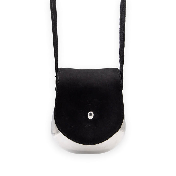 Tiffany & Co. Elsa Peretti Campana Sterling Silver & Black Suede Crossbody Bag