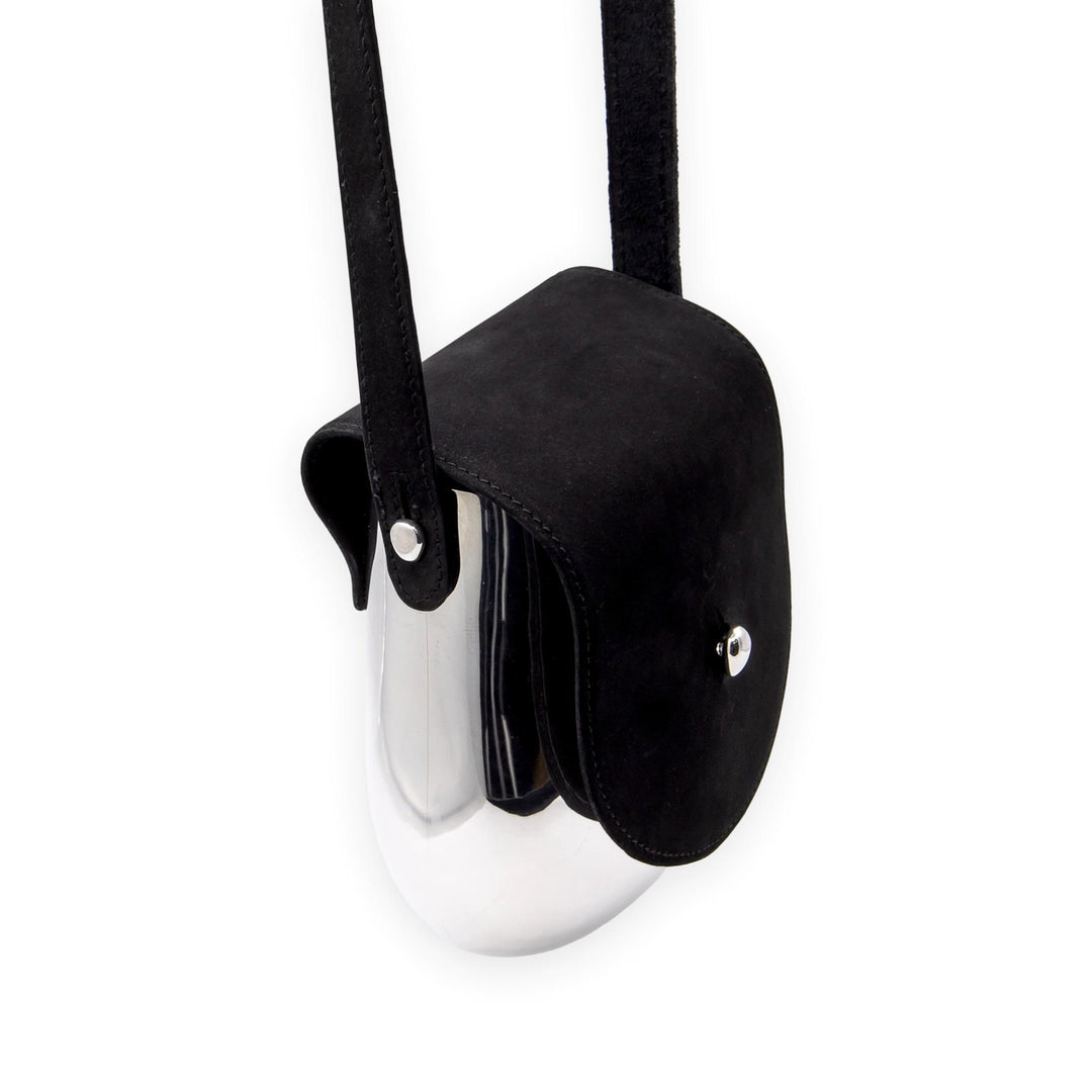 Tiffany & Co. Elsa Peretti Campana Sterling Silver & Black Suede Crossbody Bag