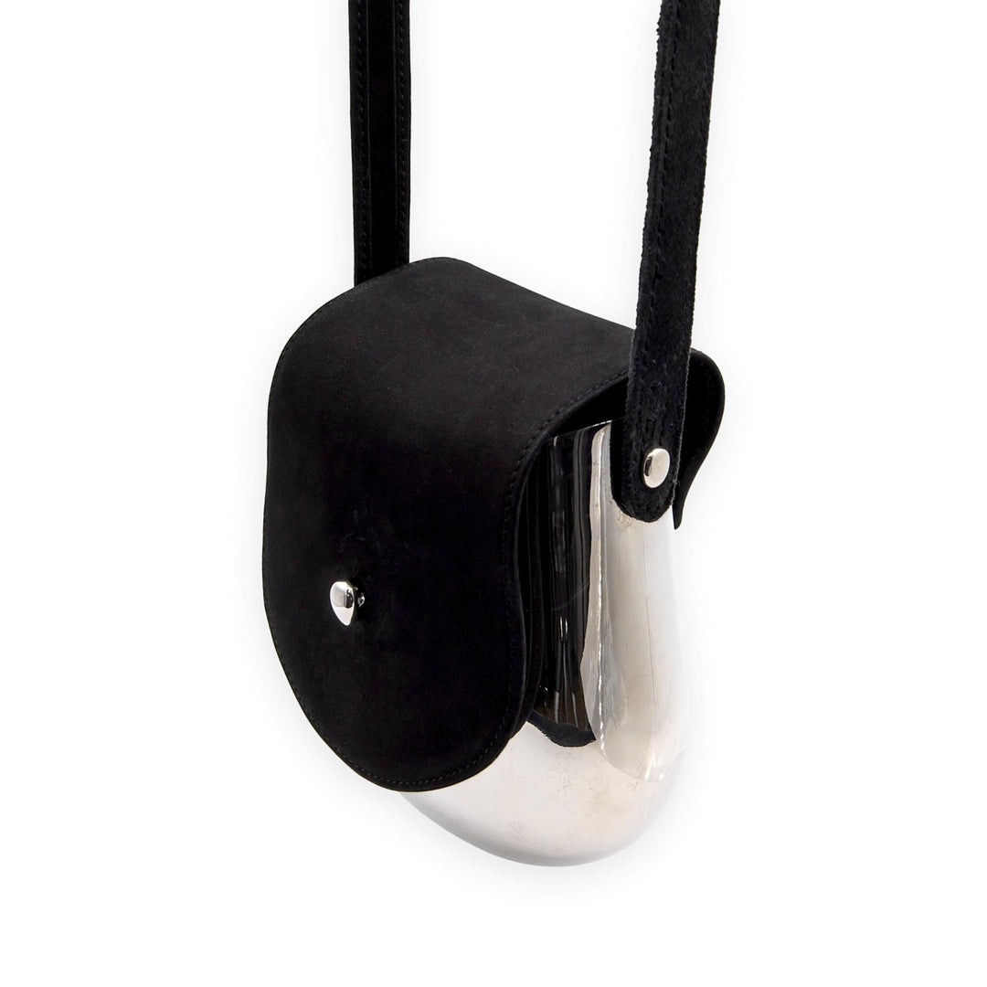 Tiffany & Co. Elsa Peretti Campana Sterling Silver & Black Suede Crossbody Bag