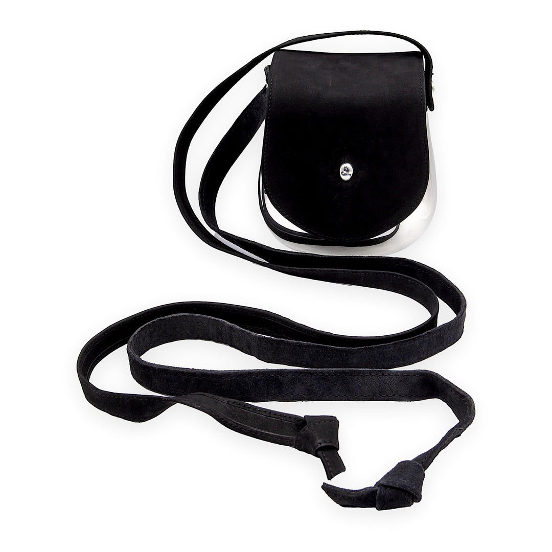 Tiffany & Co. Elsa Peretti Campana Sterling Silver & Black Suede Crossbody Bag