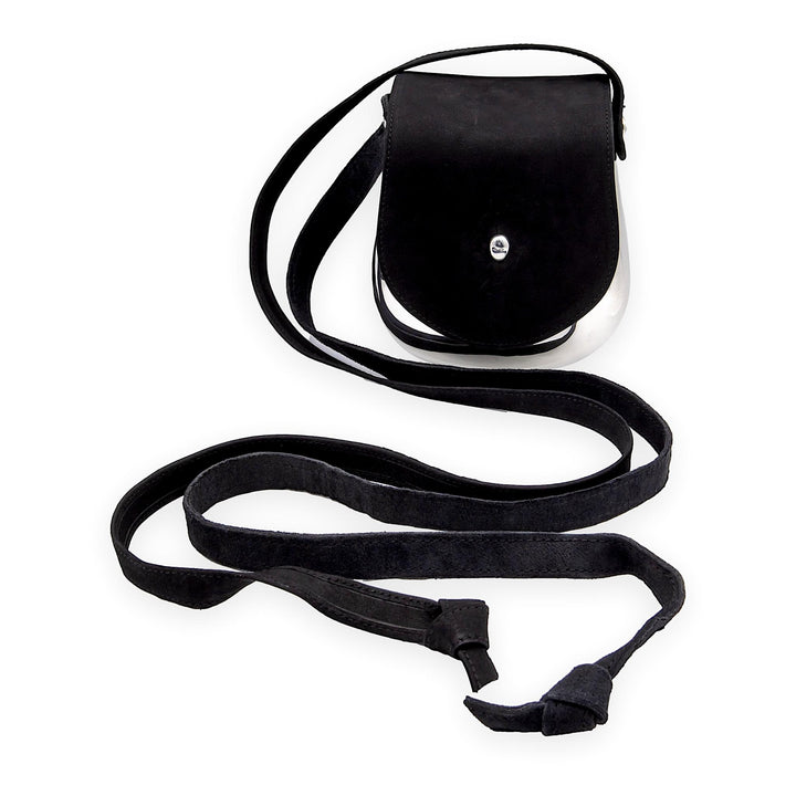 Tiffany & Co. Elsa Peretti Campana Sterling Silver & Black Suede Crossbody Bag