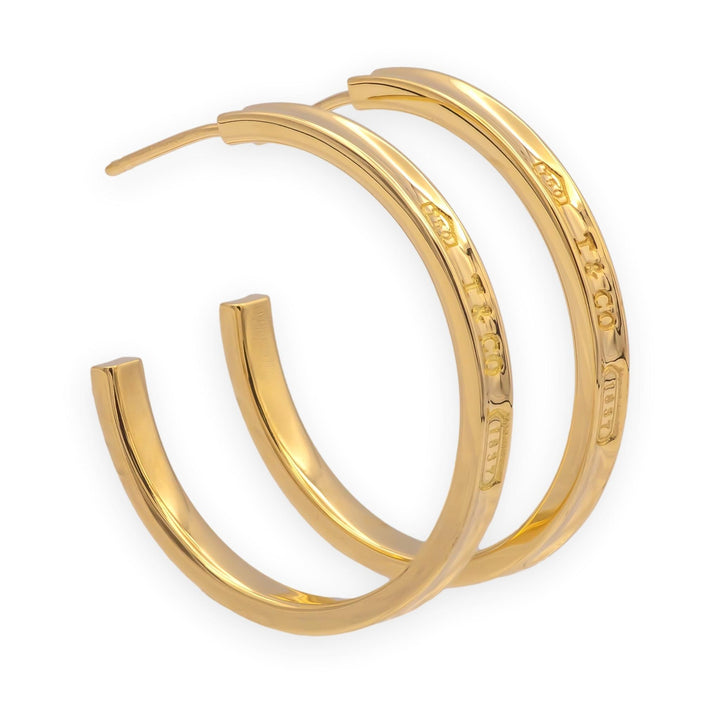 Tiffany & Co. 1837 18K Yellow Gold Hoop Earrings 1" Diameter