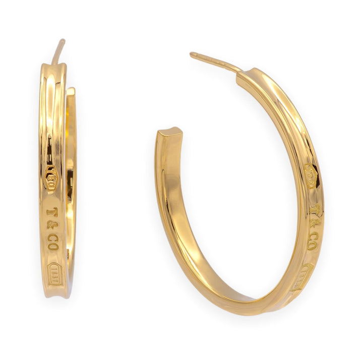 Tiffany & Co. 1837 18K Yellow Gold Hoop Earrings 1" Diameter