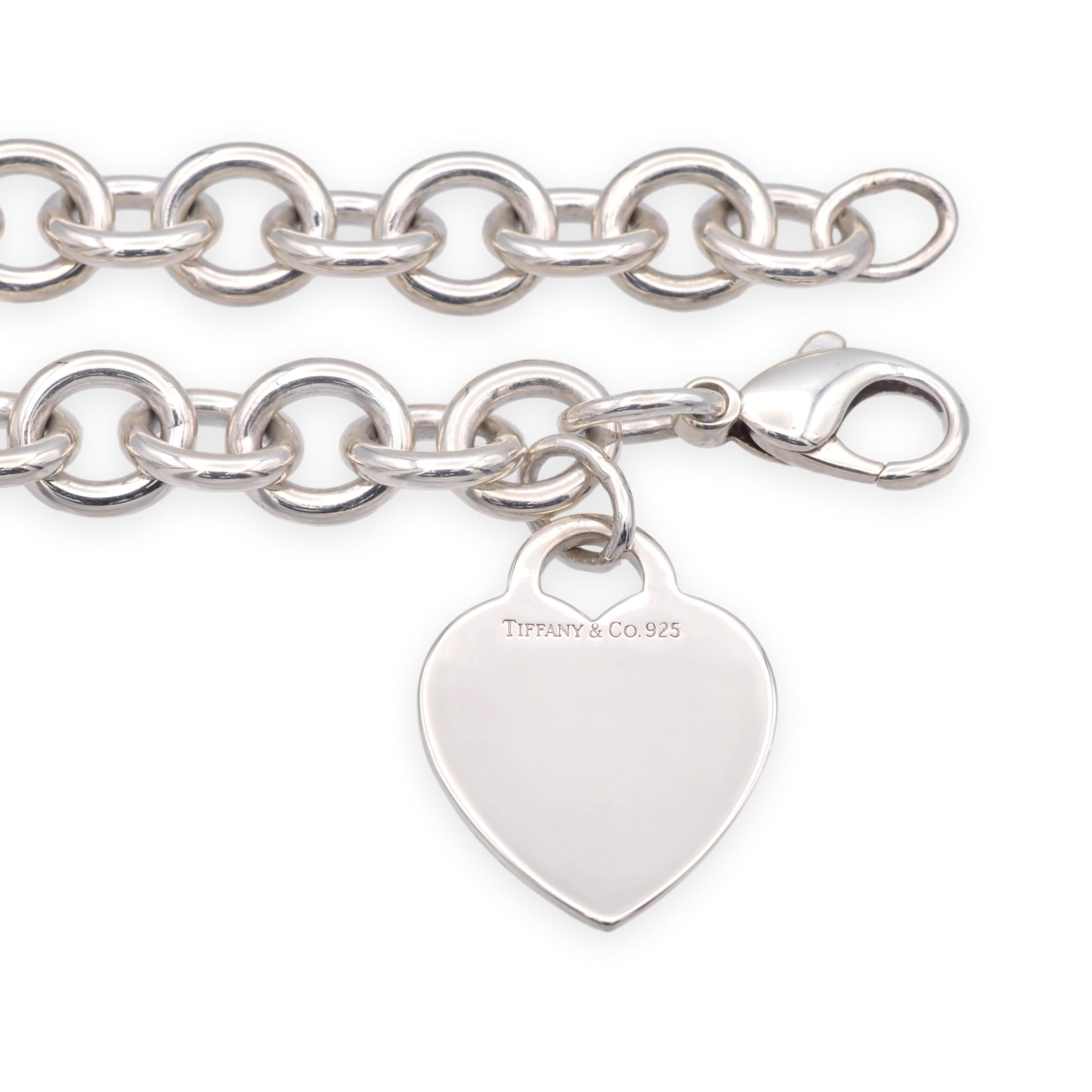 Tiffany & Co. Sterling Silver Heart Tag Medium Link Bracelet 7