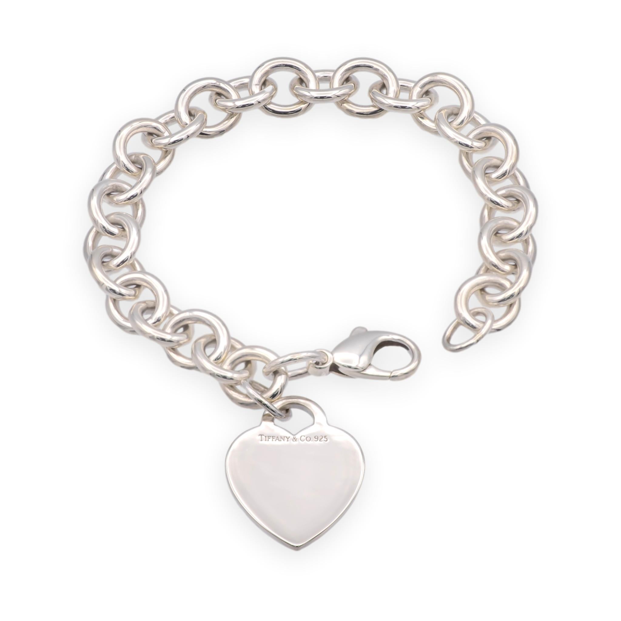 Tiffany & Co. Sterling Silver Heart Tag Medium Link Bracelet 7
