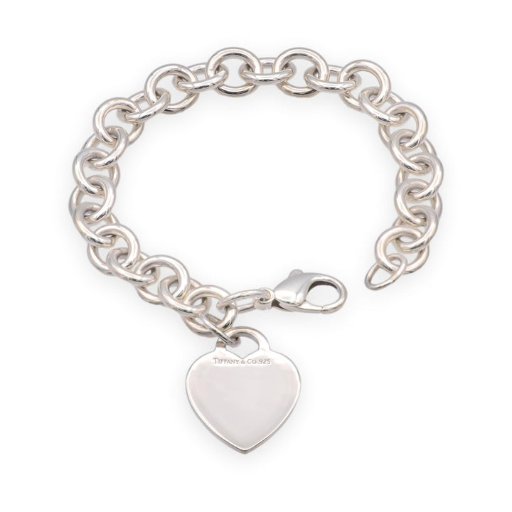 Tiffany & Co. Sterling Silver Heart Tag Medium Link Bracelet 7" - 10mm
