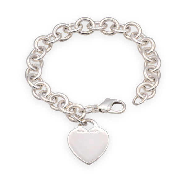 Tiffany & Co. Sterling Silver Heart Tag Medium Link Bracelet 7
