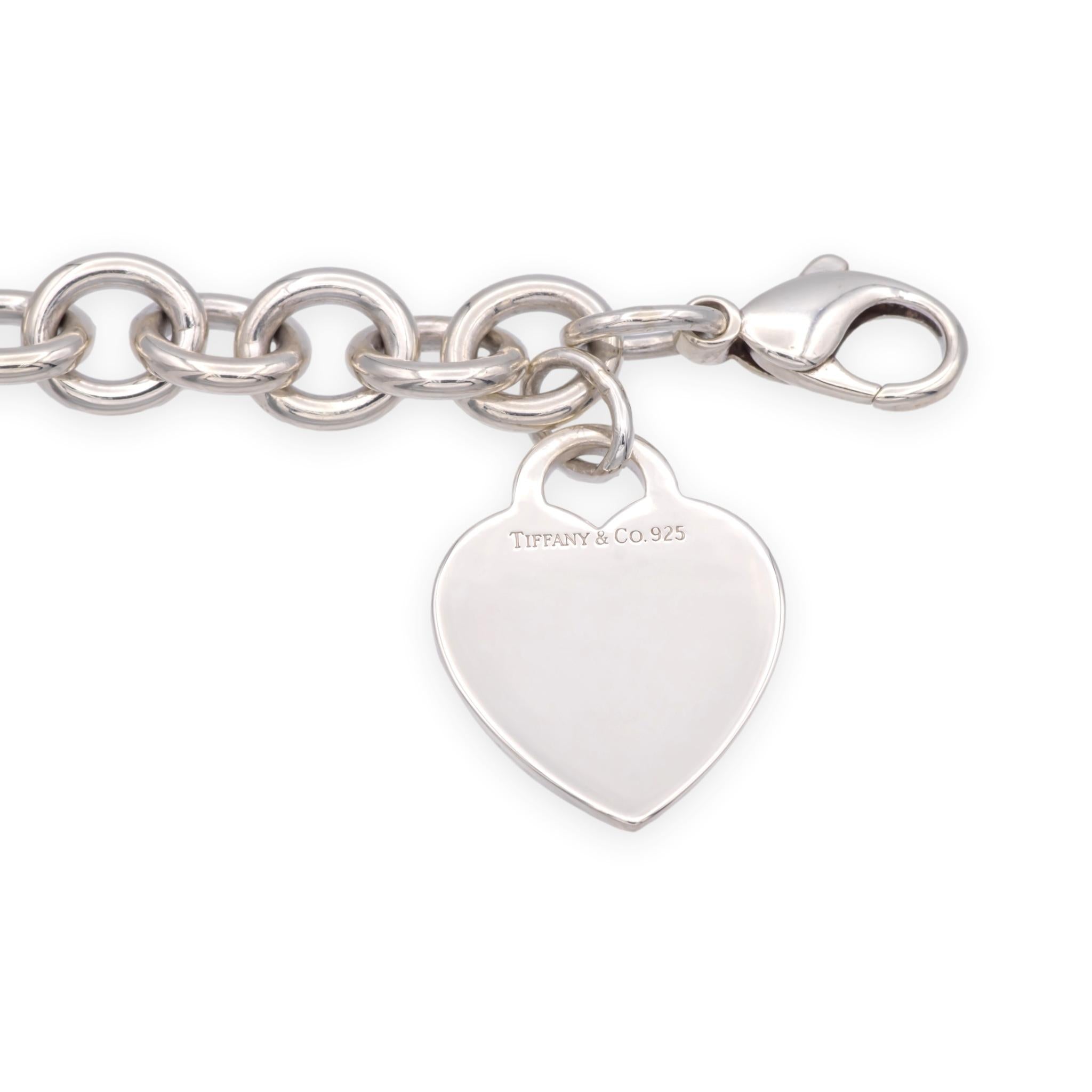 Tiffany & Co. Sterling Silver Heart Tag Medium Link Bracelet 7