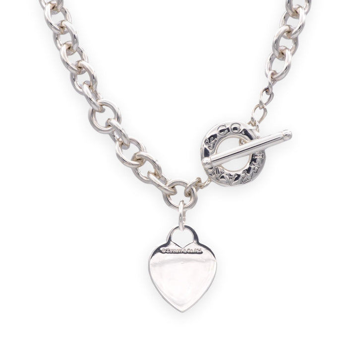 Tiffany & Co. Sterling Silver Heart Tag Charm Large Link Necklace 16.5" 10mm