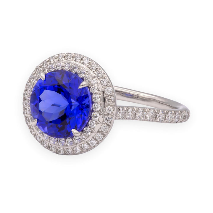 Tiffany & Co. Platinum Double Soleste Round Shape 3ct Tanzanite Diamond Ring