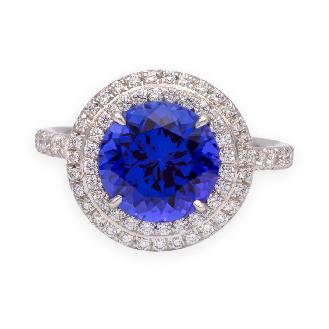 Tiffany & Co. Platinum Double Soleste Round Shape 3ct Tanzanite Diamond Ring