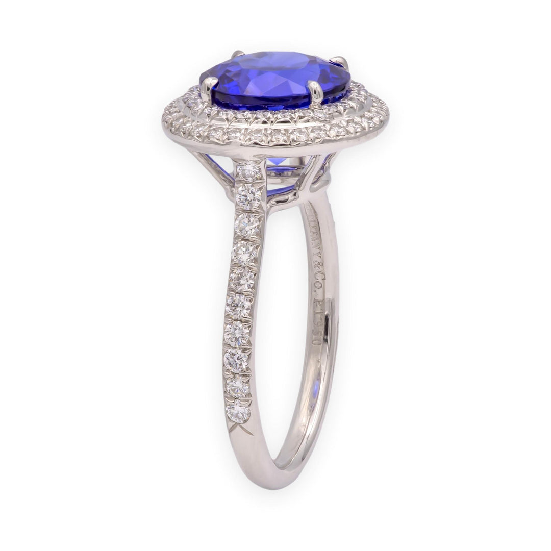 Tiffany & Co. Platinum Double Soleste Round Shape 3ct Tanzanite Diamond Ring