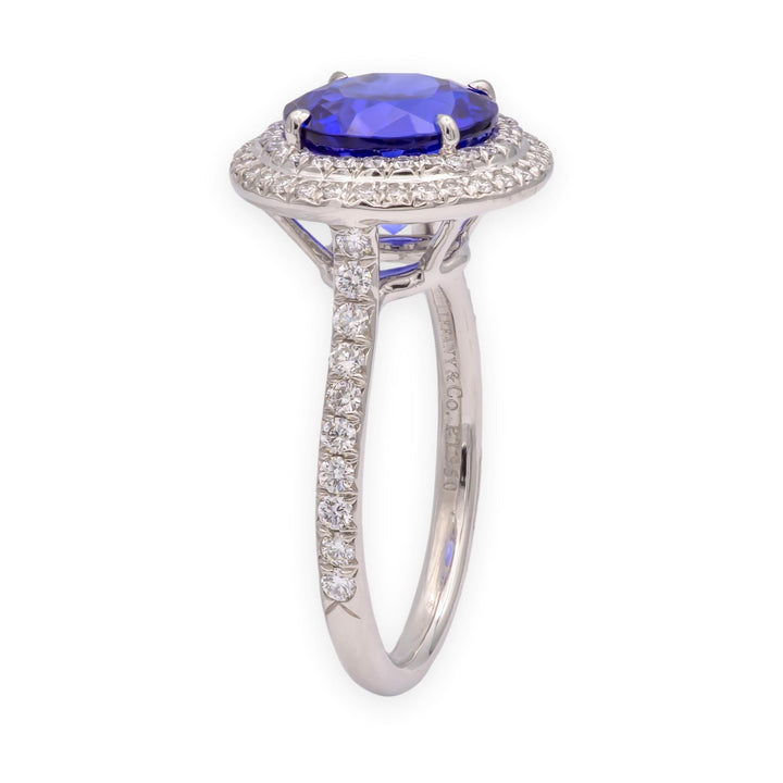 Tiffany & Co. Platinum Double Soleste Round Shape 3ct Tanzanite Diamond Ring