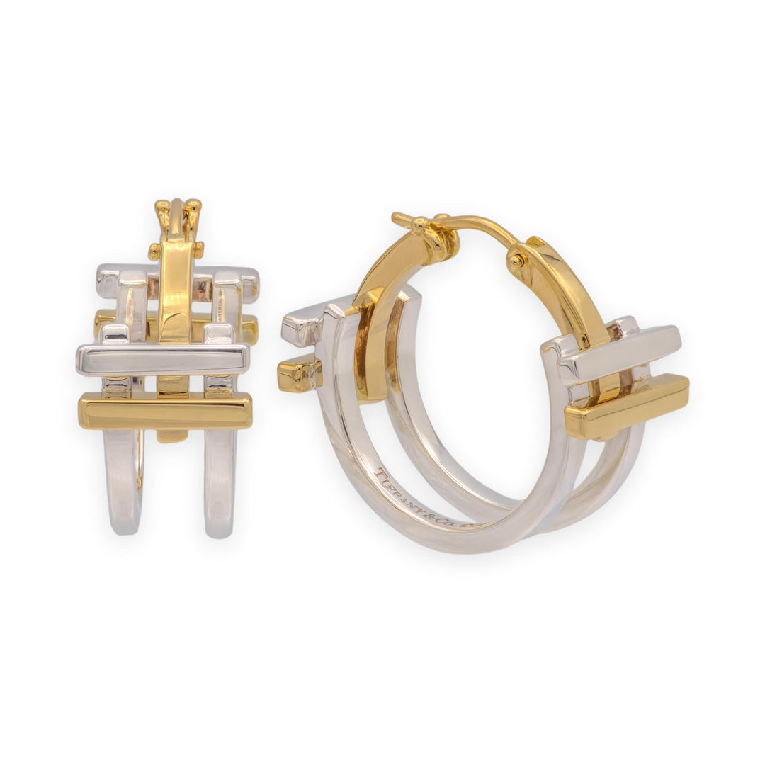 Vintage Tiffany & Co. Frank Gehry Axis Hoop Earrings 18K Gold & Sterling Silver