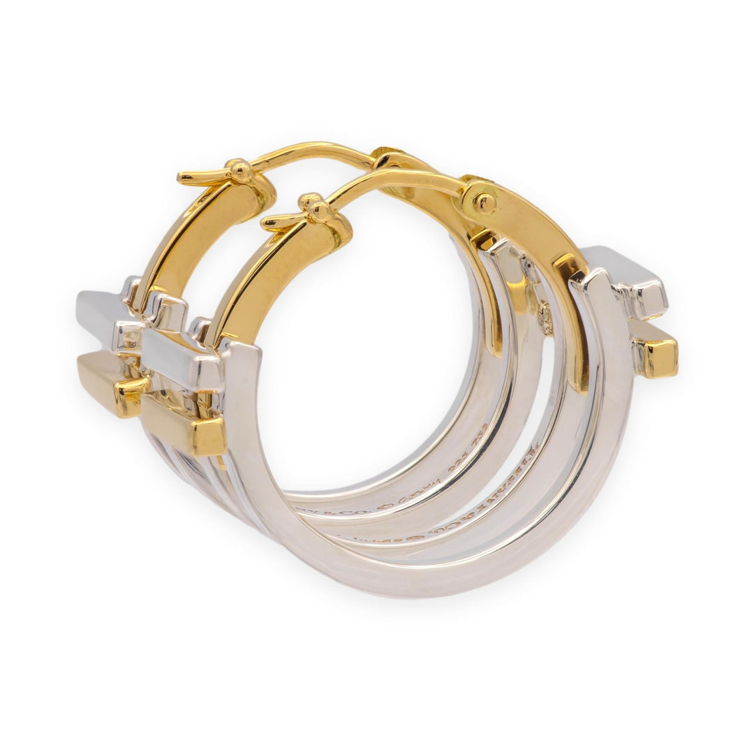 Vintage Tiffany & Co. Frank Gehry Axis Hoop Earrings 18K Gold & Sterling Silver