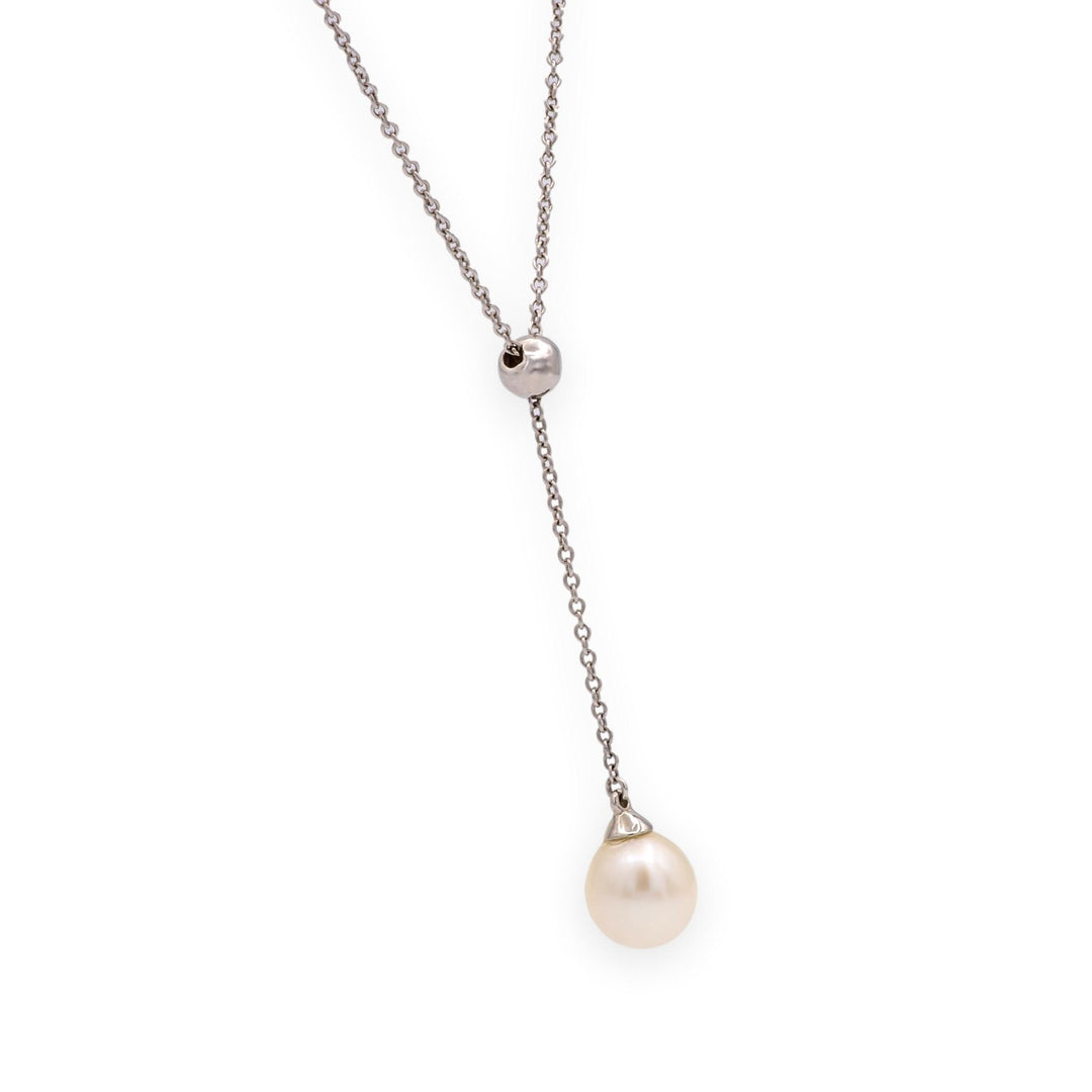 Tiffany & Co. 18K White Gold Pearl Y-Drop Necklace — 16"