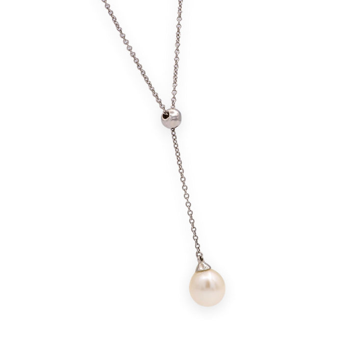 Tiffany & Co. 18K White Gold Pearl Y-Drop Necklace — 16"