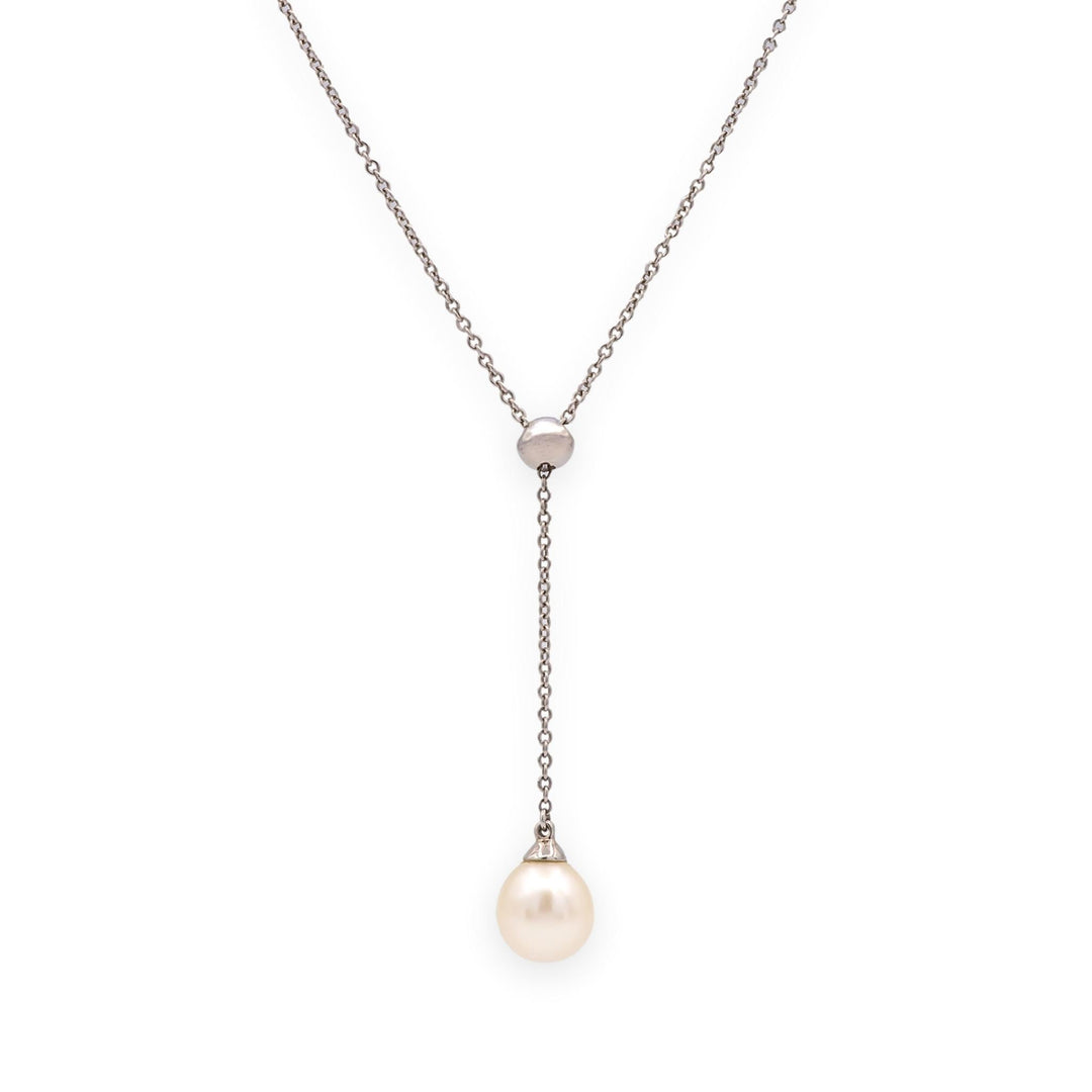 Tiffany & Co. 18K White Gold Pearl Y-Drop Necklace — 16"