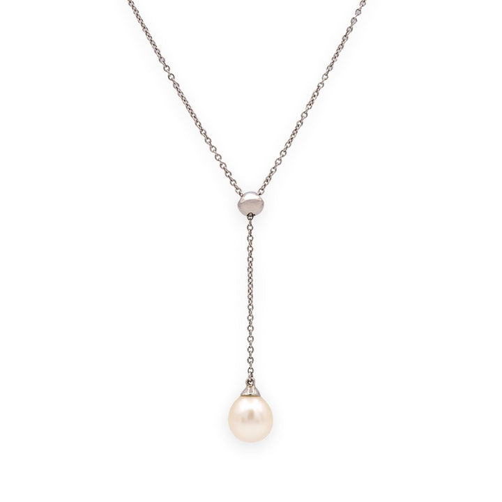 Tiffany & Co. 18K White Gold Pearl Y-Drop Necklace — 16"