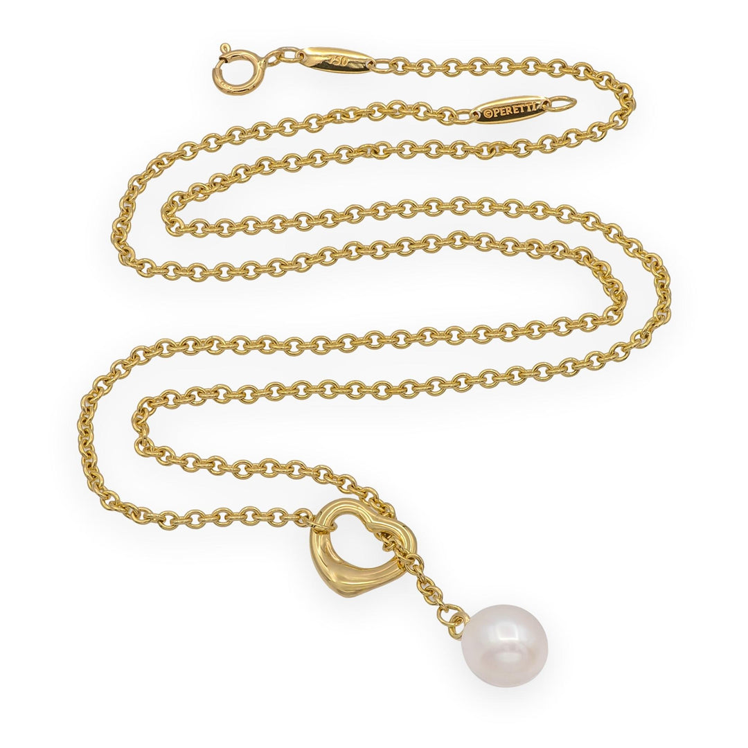 Tiffany & Co. Elsa Peretti 18K Yellow Gold Open Heart Lariat Necklace 18.5"