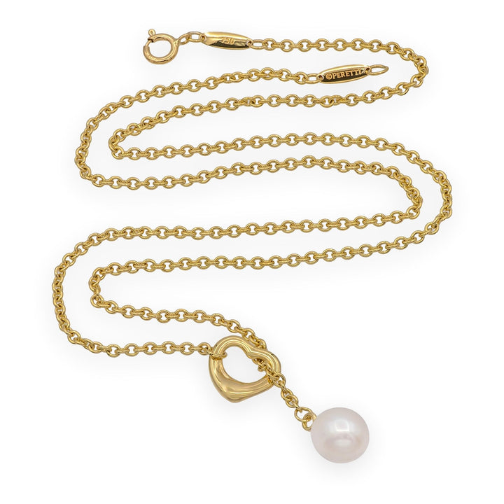 Tiffany & Co. Elsa Peretti 18K Yellow Gold Open Heart Lariat Necklace 18.5"
