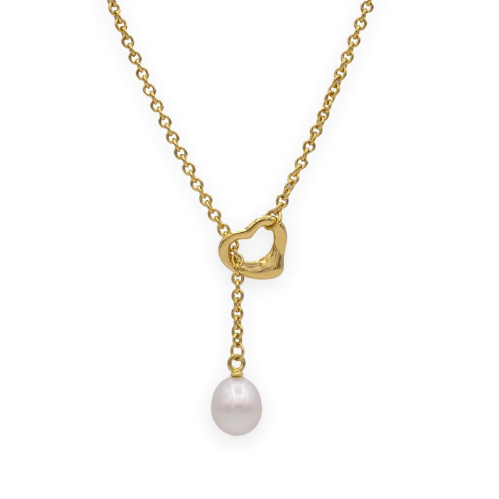 Tiffany & Co. Elsa Peretti 18K Yellow Gold Open Heart Lariat Necklace 18.5"