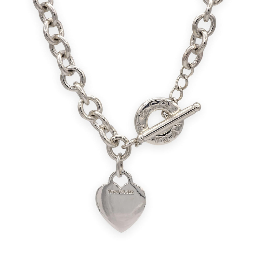 Tiffany & Co. Sterling Silver Heart Tag Charm Large Link Necklace 16.5" 10mm