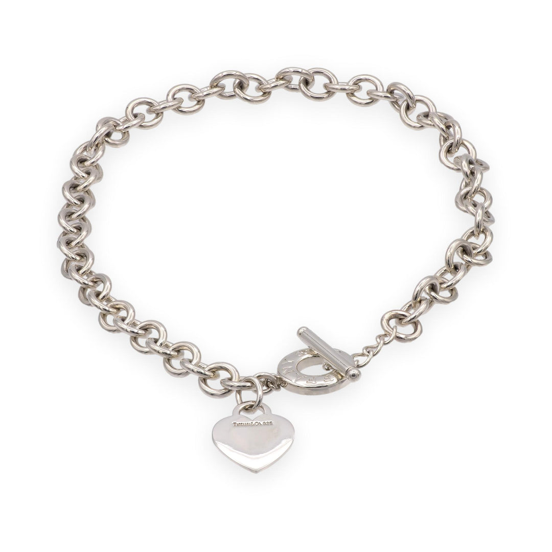 Tiffany & Co. Sterling Silver Heart Tag Charm Large Link Necklace 16.5" 10mm
