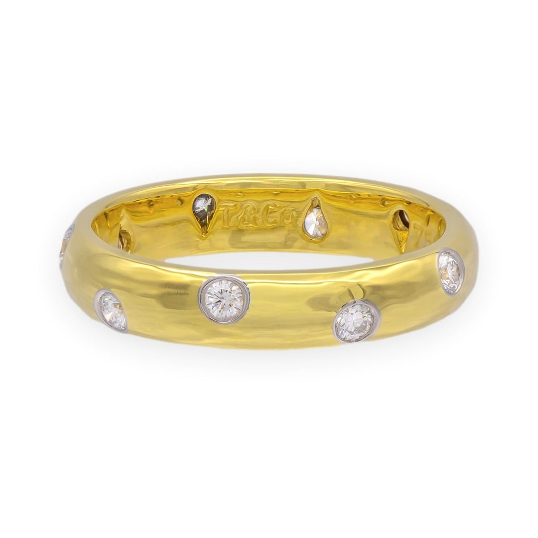 Tiffany & Co. 18K Yellow Gold + Platinum Etoile Diamond Band Ring Size 5.5 3.8mm