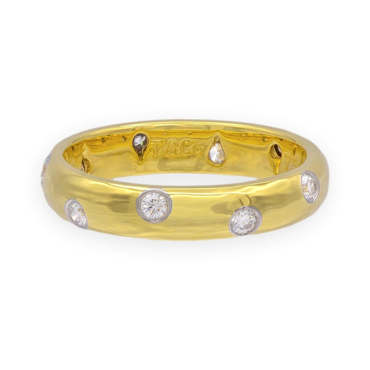Tiffany & Co. 18K Yellow Gold + Platinum Etoile Diamond Band Ring Size 5.5 3.8mm