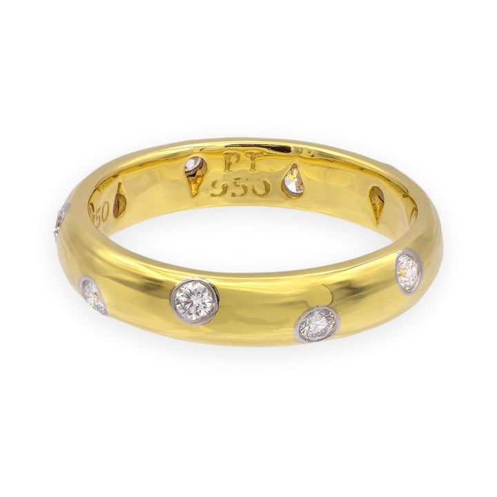 Tiffany & Co. 18K Yellow Gold + Platinum Etoile Diamond Band Ring Size 5.5 3.8mm