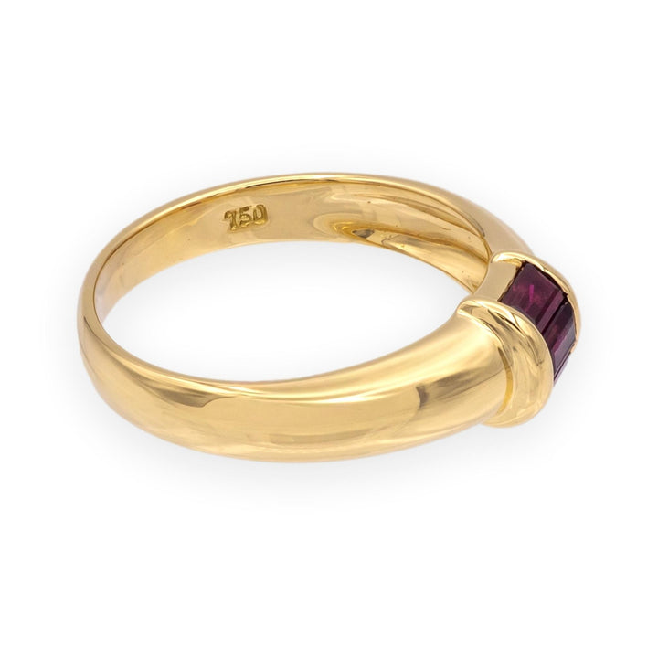 Tiffany & Co. 18K Y Gold Three-Stone Baguette Ruby Channel-Set Domed Band Ring