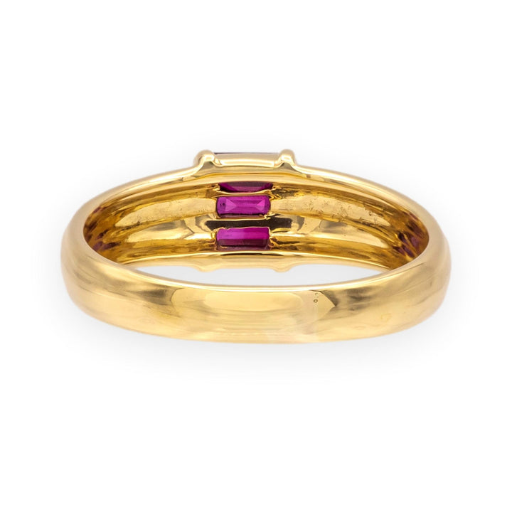 Tiffany & Co. 18K Y Gold Three-Stone Baguette Ruby Channel-Set Domed Band Ring