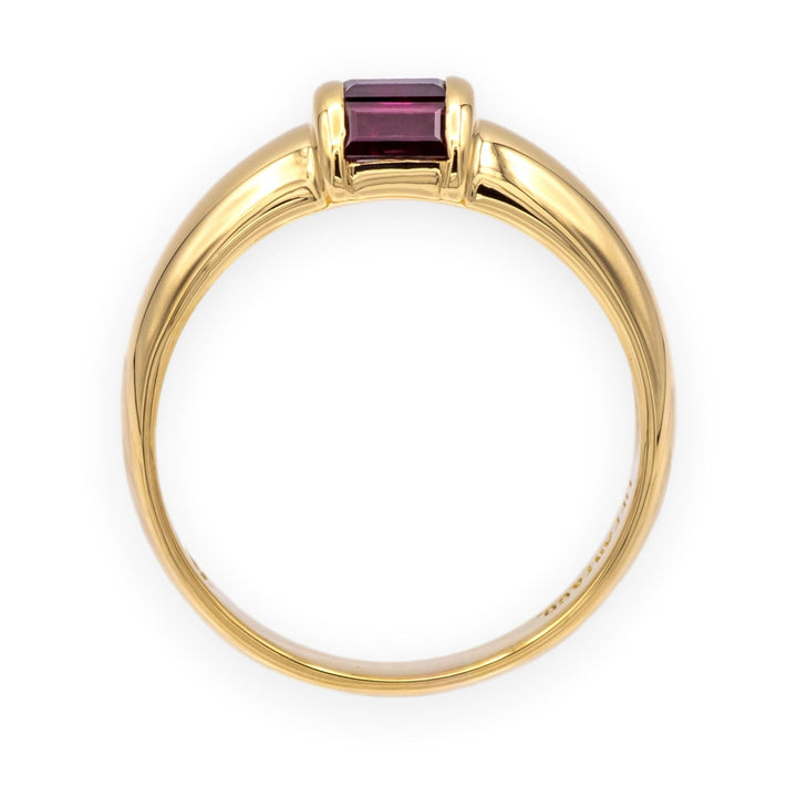 Tiffany & Co. 18K Y Gold Three-Stone Baguette Ruby Channel-Set Domed Band Ring