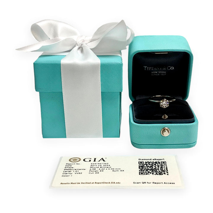 Tiffany & Co. Platinum 1.01 ct Diamond Solitaire Engagement Ring I VVS2