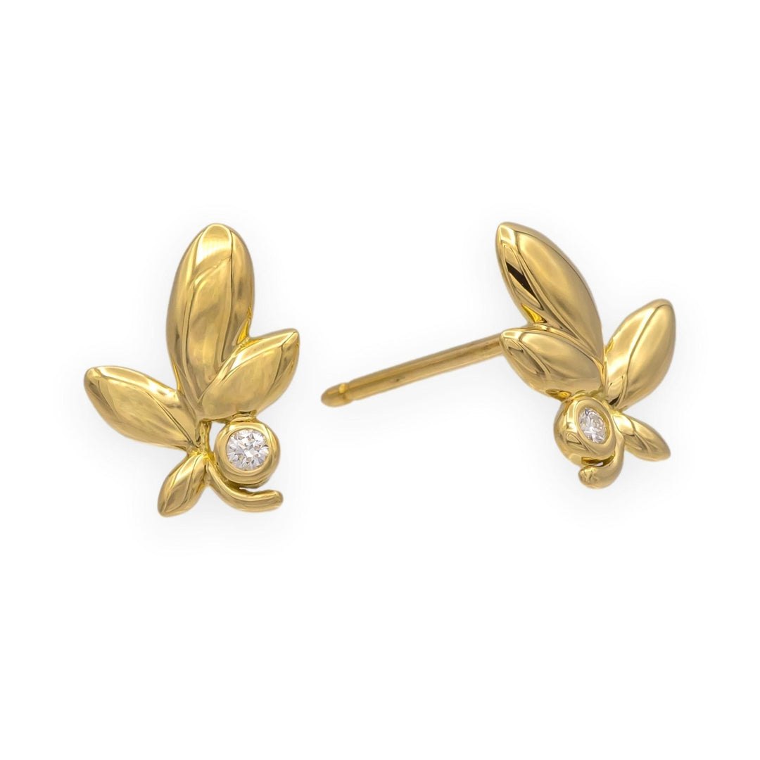 Tiffany & Co. Paloma Picasso 18K Yellow Gold Olive Leaf Diamond Stud Earrings
