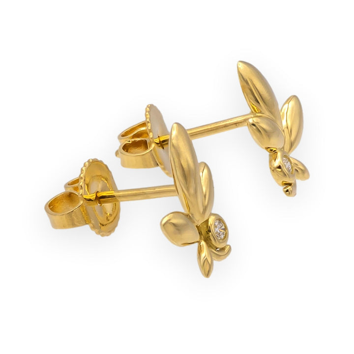Tiffany & Co. Paloma Picasso 18K Yellow Gold Olive Leaf Diamond Stud Earrings
