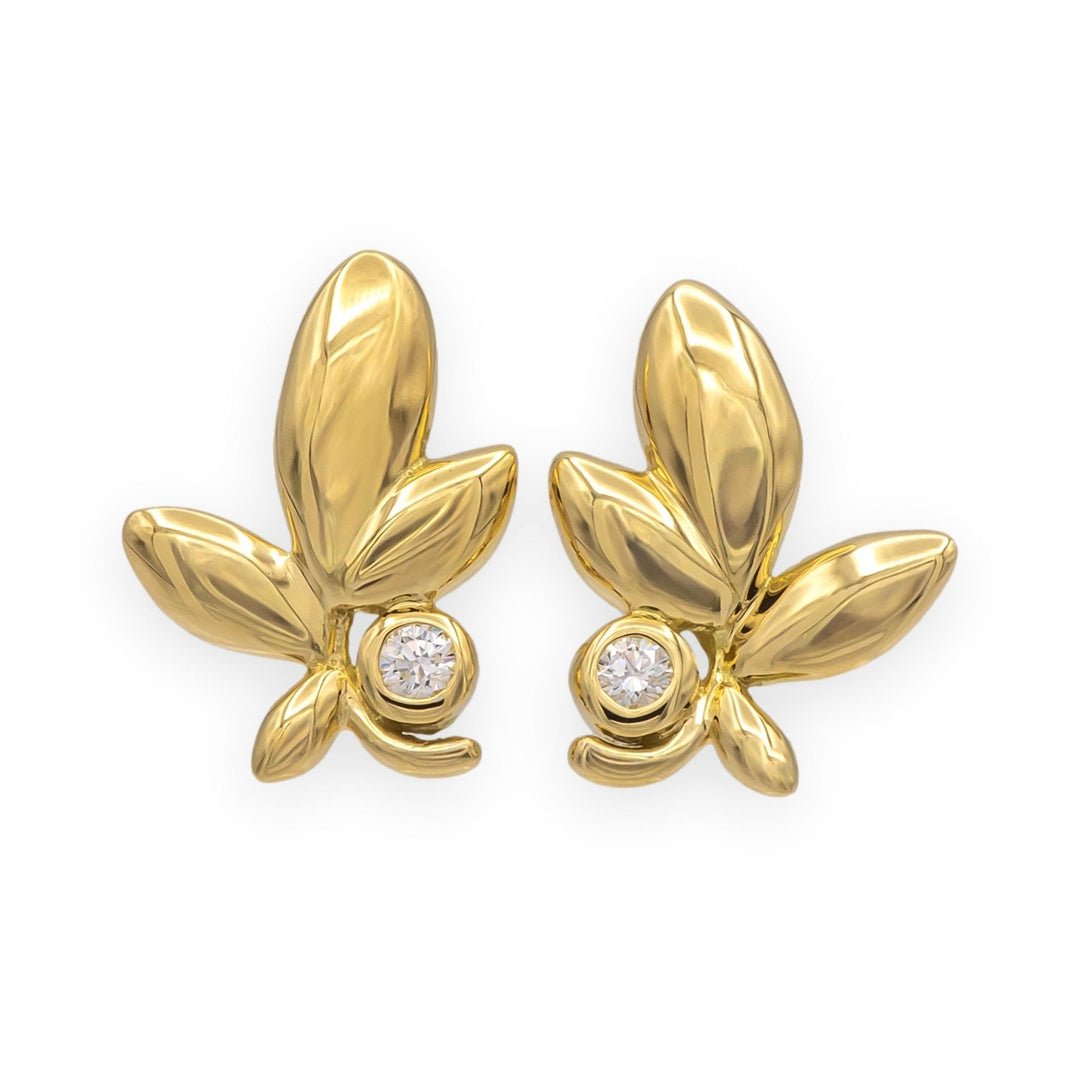 Tiffany & Co. Paloma Picasso 18K Yellow Gold Olive Leaf Diamond Stud Earrings