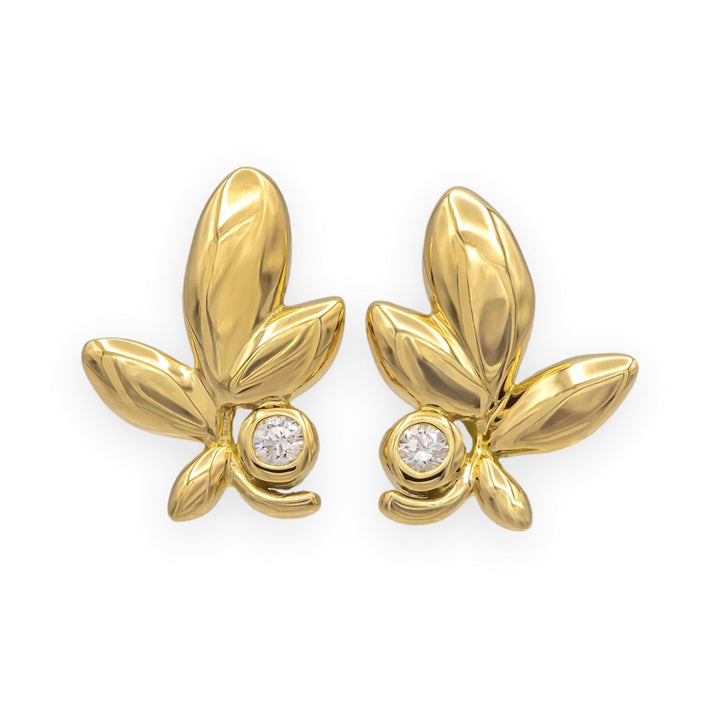 Tiffany & Co. Paloma Picasso 18K Yellow Gold Olive Leaf Diamond Stud Earrings