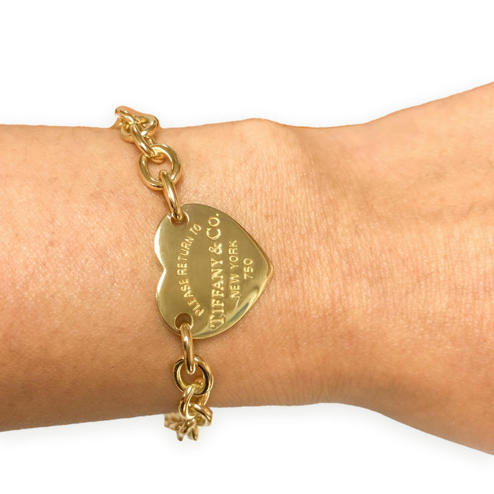Tiffany & Co. 18K Yellow Gold Return to Tiffany Heart Tag Link Bracelet 7.5"