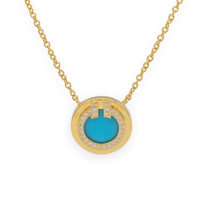Tiffany & Co. T Collection 18K Yellow Gold Turquoise and Diamond Necklace