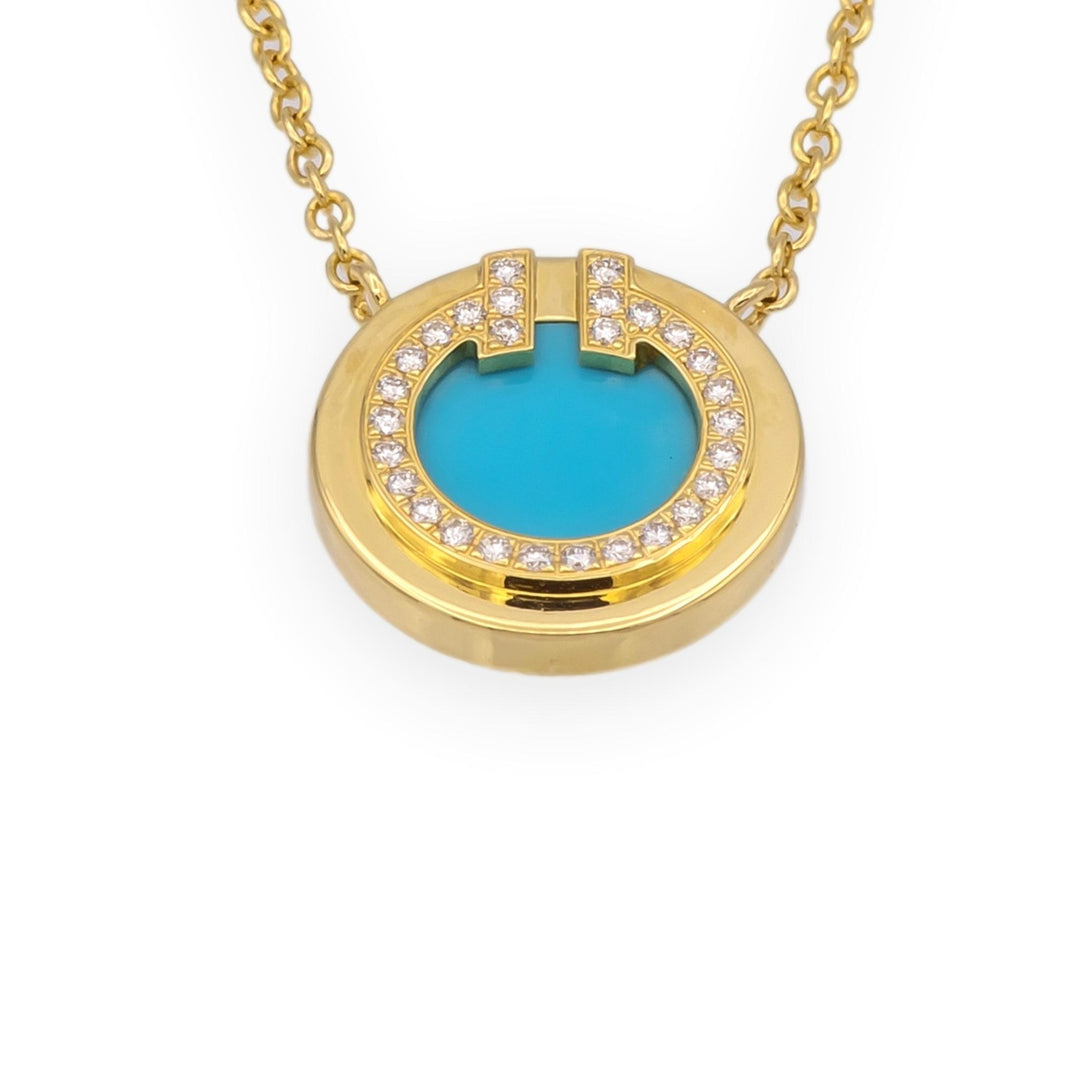 Tiffany & Co. T Collection 18K Yellow Gold Turquoise and Diamond Necklace