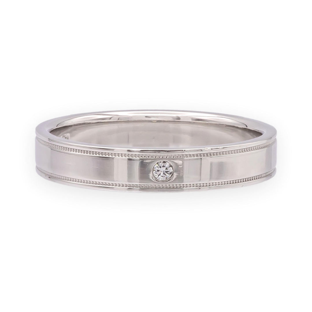 Tiffany & Co. Together Double Milgrain Single Diamond Band Platinum 4mm Size 9
